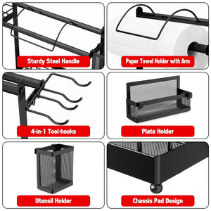 English Elm Picnic Grill Caddy Organizer with Tool Hooks Condiment Storage and Towel Holder W2181P483981