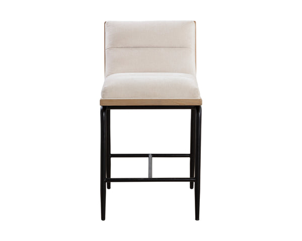 Sunpan Abilene Counter Stool - Plush Polo Club Muslin Seat, Rustic Oak Frame & Stylish Matte Black Legs