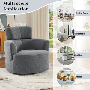 English Elm 360° Swivel Chair - Cozy Berber Fleece Barrel Accent Chair With Adjustable Headrest For Any Space N719P272676E