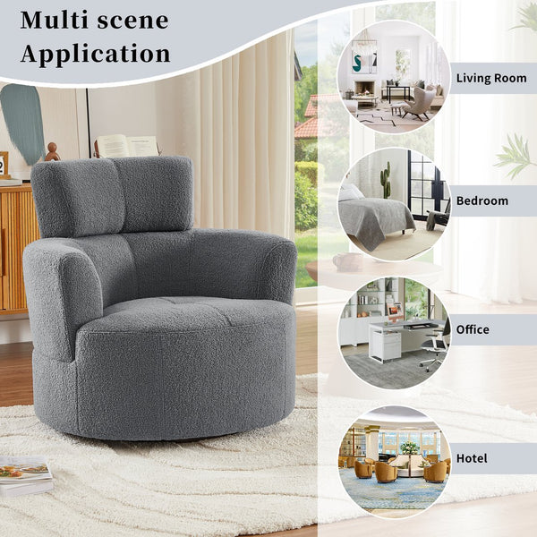 English Elm 360° Swivel Chair - Cozy Berber Fleece Barrel Accent Chair With Adjustable Headrest For Any Space N719P272676E