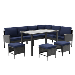 English Elm Small Space Outdoor Wicker Dining Set with Tempered Glass Table and Cushioned Seating W2071P281587