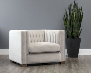 Sunpan Caitlin Armchair - Modern Channel Tufted Design in Hemingway Silver with Antique Brass Feet, Stylish!