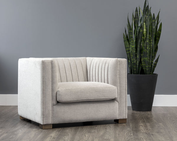 Sunpan Caitlin Armchair - Modern Channel Tufted Design in Hemingway Silver with Antique Brass Feet, Stylish!