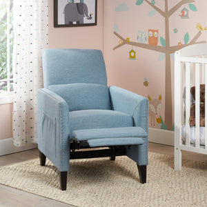 English Elm Christopher Knight Home® - PUSH Light Blue Fabric Push-Back Recliner with Nailhead Accents, Birch Wood Legs, Comfortable Relaxing Seat 65532.00LBLU