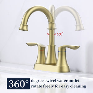 English Elm Bathroom Faucet Brushed Gold - 2-Handle Centerset, 360° Swivel Spout, Easy Install With Drain & Hoses T3177P277461