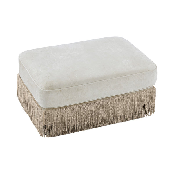 English Elm Ottoman Velvet Tufted Sectional with Tassel Skirt French Luxe Chesterfield Lounge Accent Beige W714P450815