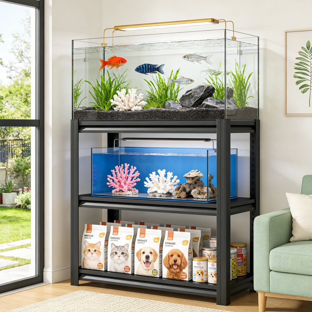 English Elm 30-40 Gallon Aquarium Steel Rack Three Tier Heavy Duty Fish Tank Stand for Home T2398P480395