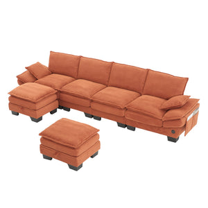 English Elm Sectional Modular Cloud Sofa Deep Corduroy Upholstered Comfort for Living Room Studio Orange W395S00135
