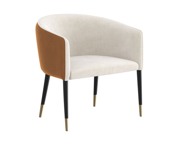 Sunpan Asher Lounge Chair – Modern Barrel Back Design with Black Steel Legs and Elegant Gold Foot Caps Meg Taupe / Meg Gold