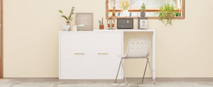 English Elm Twin Murphy Cabinet Bed with Folding Desk Mdf Frame Guest Room White Finish N733S272603K
