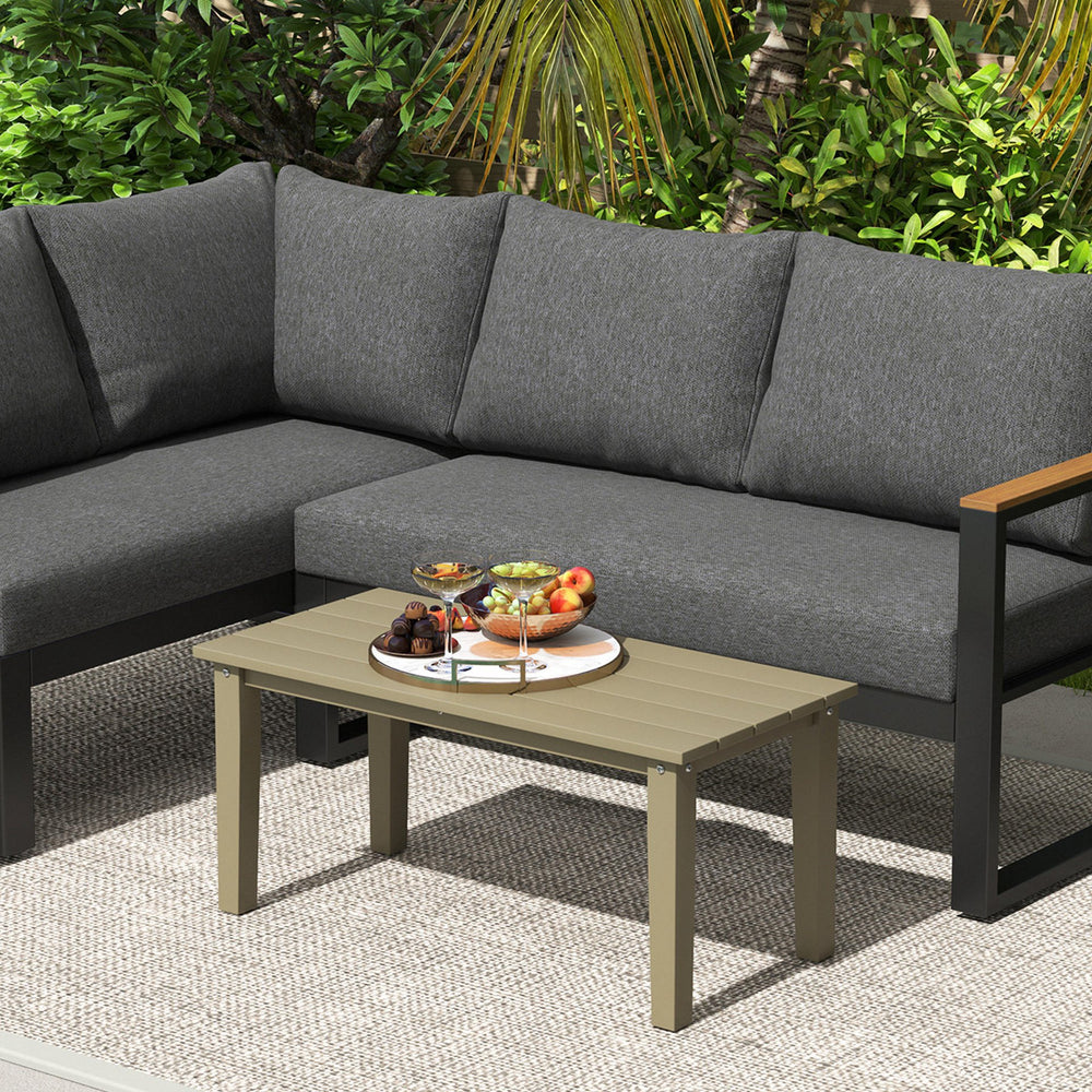 English Elm Outsunny Hdpe Slatted Rectangle Patio Coffee Table Weather Resistant Outdoor Brown W2225P485628