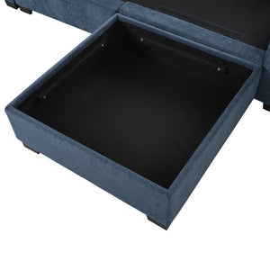 English Elm U_style Modular U-shaped Sectional Sofa with Storage Ottomans Linen Polyester 6 Seat Blue WY000462AAC