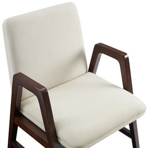 English Elm Stella Sculptural Wood Velvet Armchair Cream — Solid Beech Frame, Dark Walnut, Luxurious Plush Seat B365P397782