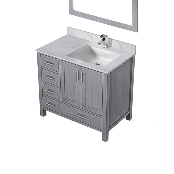 English Elm Distressed Grey Bath Vanity Set With Carrara Marble Top, Chrome Faucet & Stylish 34" Mirror Ensemble B2731S01265