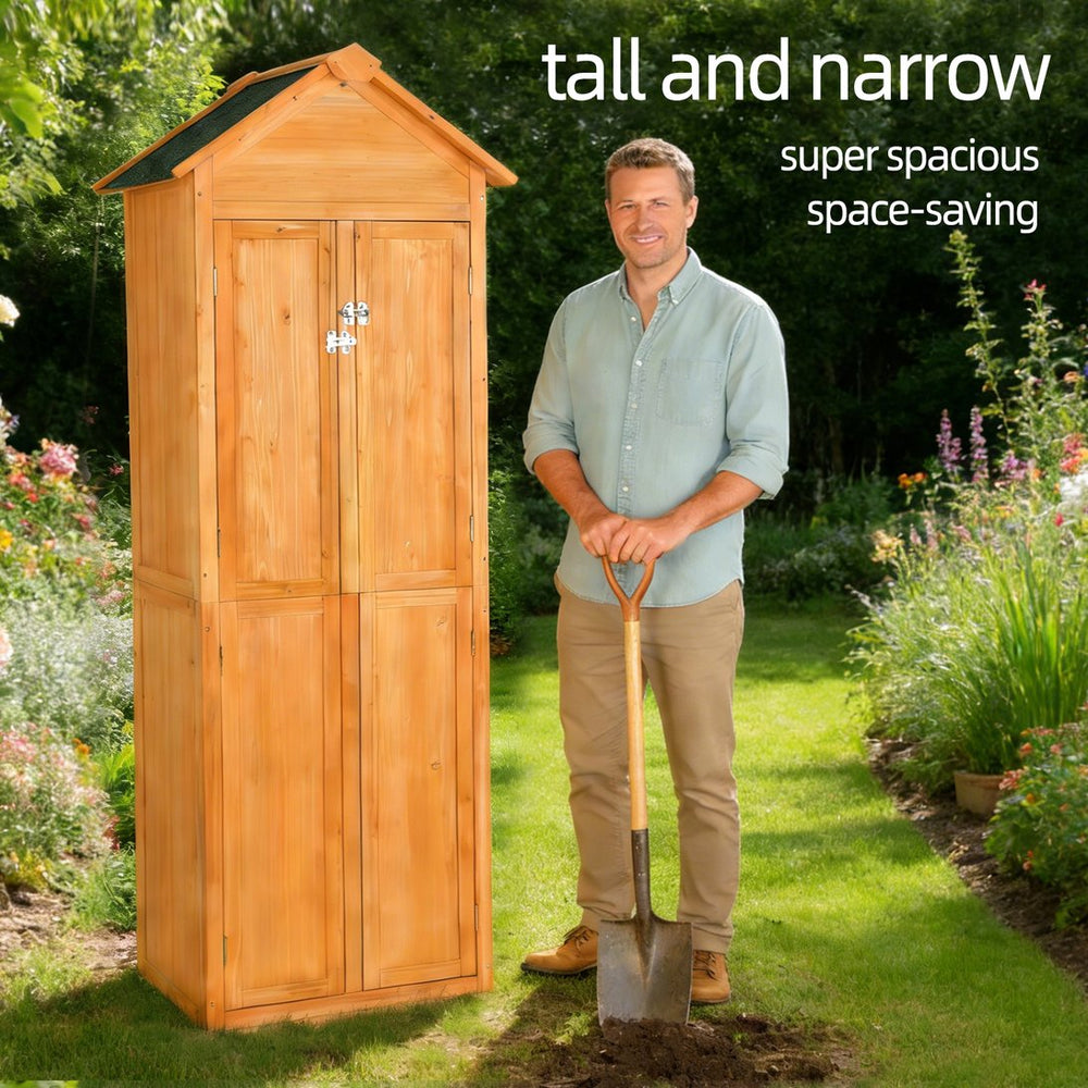 English Elm Outdoor Solid Wood Storage Shed Tall Vertical Cabinet with Lockable Doors for Backyard W3921S00001