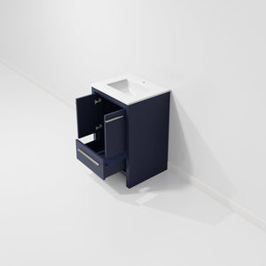 English Elm Navy Blue Bath Vanity 24" W X 20" D With Durable White Quartz Top - Stylish Storage For Small Spaces B2731P259239