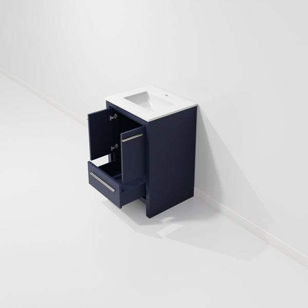 English Elm Navy Blue Bath Vanity 24" W X 20" D With Durable White Quartz Top - Stylish Storage For Small Spaces B2731P259239