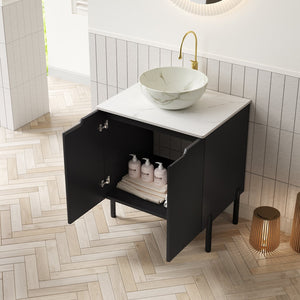 English Elm Dina Floating Bathroom Vanity with Sintered Stone Top and Crystal Glass Basin W2615S00658