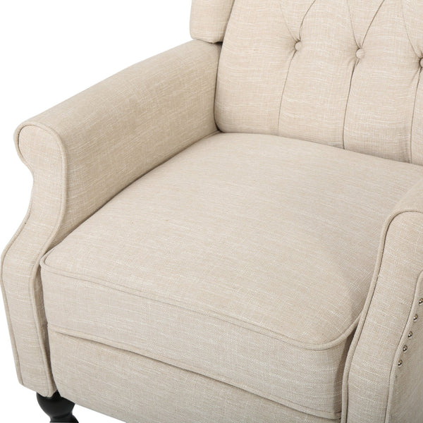 English Elm Charcoal Wingback Pushback Recliner with Button Tufted Diamond Fabric Upholstery Beige N763P410529A