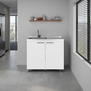 English Elm Utility Sink Base Cabinet with Two Doors Shelved Storage White Oak Laundry Room B097S00263