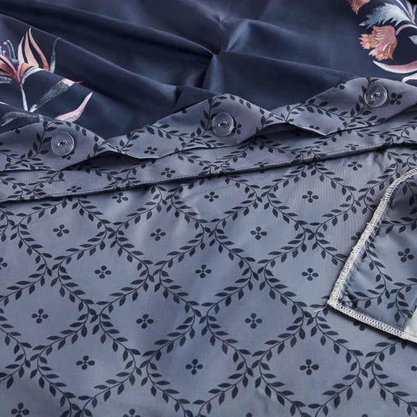 JLA Home Madison Park - 3 Piece Pintuck Duvet Cover Set Navy Floral Microfiber with Button Closures, Inner Ties & Soft Texture 90 L x 90 W x 0.13H MP12-8412