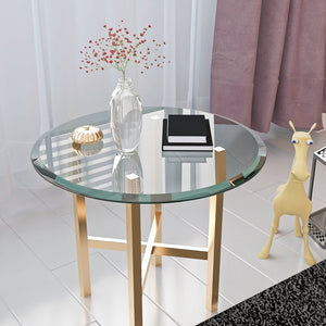 English Elm 24" Round Tempered Glass Tabletop - Clear, Beveled Edge, Durable & Modern For Home Or Office Use W241P248451