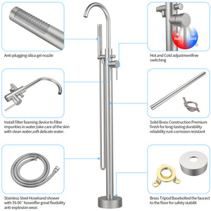 English Elm Freestanding Bathtub Faucet Floor Mount Matte Black Single Handle with Hand Shower High Flow Design Brushed Nickel T3177P277529