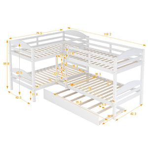 English Elm Twin L-shaped Mission Bunk with Trundle Sleeps Five Solid Pine Kids Room Bed LT000024AAK