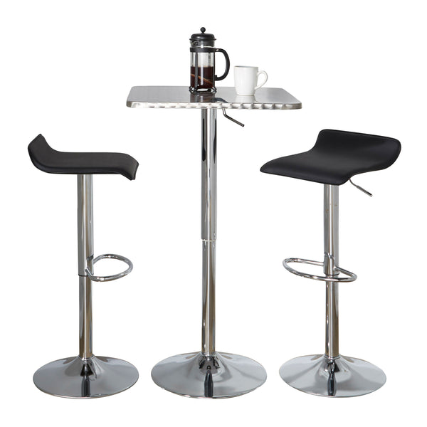 English Elm Squarecontemporary Chrome Metal Bar Set with Black Faux Leather Stools for Kitchen B202S01471