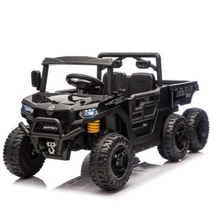 English Elm 24v Electric Kids Dump Truck 4wd Six Wheel Ride on with Remote Suspension Cargo Bucket Black W1578P380841