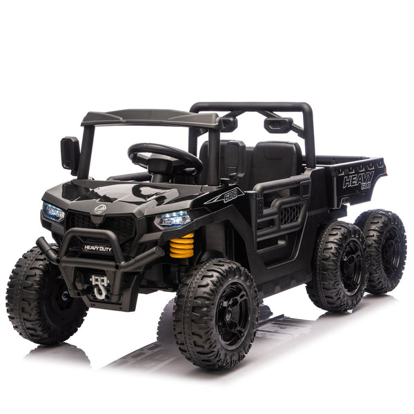 English Elm 24v Electric Kids Dump Truck 4wd Six Wheel Ride on with Remote Suspension Cargo Bucket Black W1578P380841