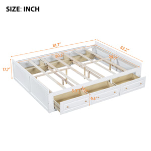 English Elm Wood Queen Platform Bed Solid Pine Frame Six Storage Drawers No Box Spring Needed White N709P241723K-1