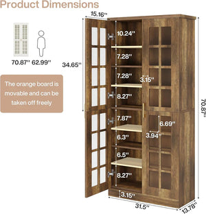 English Elm Tall Pantry Cabinet with Acrylic Doors Adjustable Shelves Modern Rustic Kitchen Storage T3971P452398