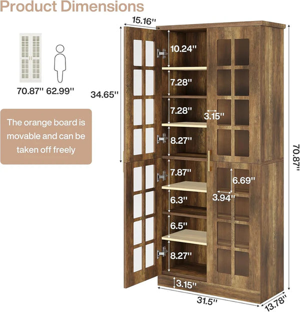 English Elm Tall Pantry Cabinet with Acrylic Doors Adjustable Shelves Modern Rustic Kitchen Storage T3971P452398