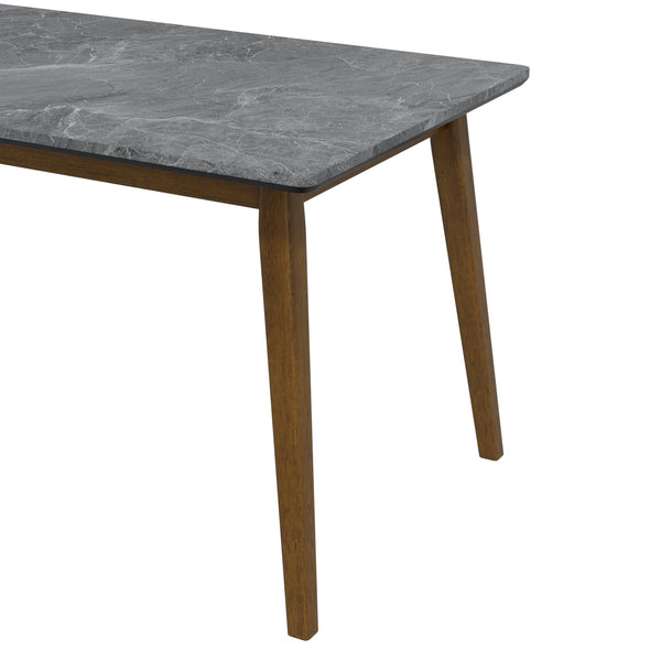 English Elm Portrush Marble Finish Dining Table with Walnut Legs Mid-century Modern Space B127P495091