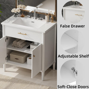 English Elm Christopher Knight Home® - 30 Inches Bathroom Vanity With Soft Close Doors, Curved Design, Adjustable Shelf & Elegant Sink N817P299509W