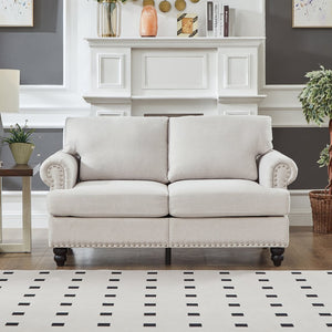 English Elm 59.5" Modern Classic Loveseat Sofa with Storage, Solid Wood Frame, Coil Springs & Removable Covers Beige W1097S00169