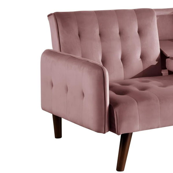 English Elm 72" Convertible Linen Sleeper Sofa with Folding Backrest Built-in Table Small Space Pink B2735P498839