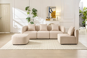 English Elm 118" Velvet Modular Sectional with Ottoman Deep Seat Sofa for Living Room W2664S00093