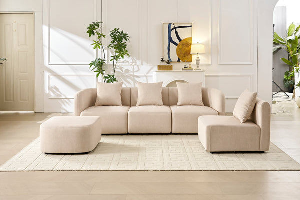 English Elm 118" Velvet Modular Sectional with Ottoman Deep Seat Sofa for Living Room W2664S00093