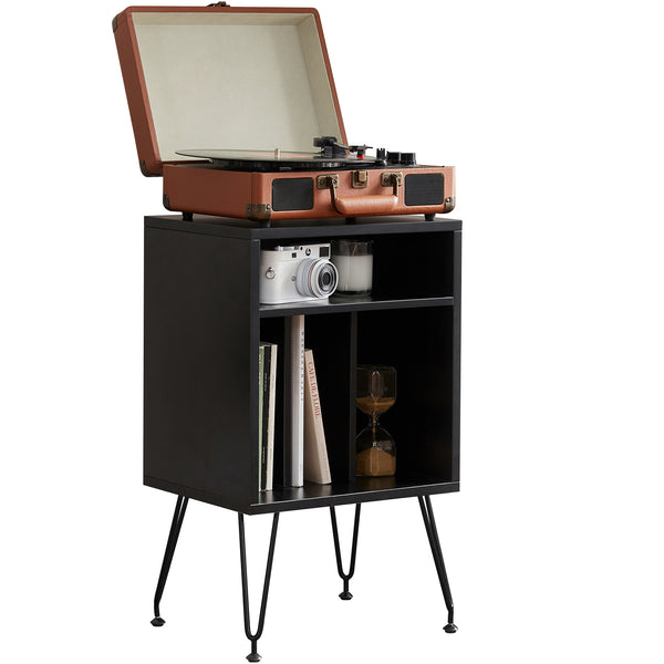 English Elm Record Player Stand with Storage Cabinet and Adjustable Metal Legs, Swivel Feet, Easy Assembly T3623P408152