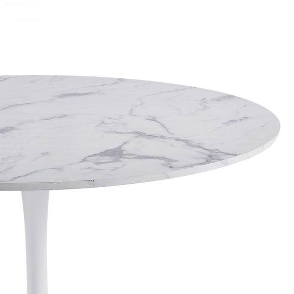 English Elm 42.1" Round Marble Look Pedestal Dining Table Mid Century Modern Seats Six White W234P453955