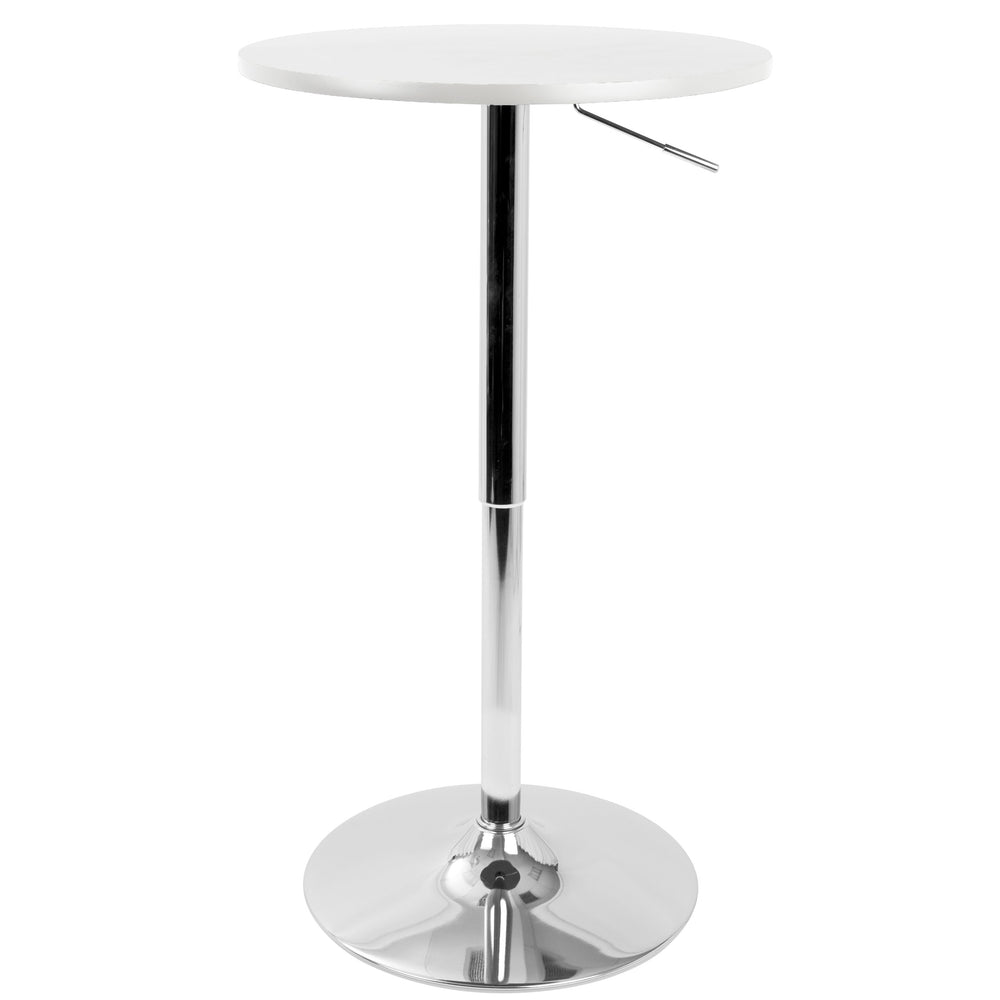 English Elm Adjustable Height Round Bar Table White Wood Top Chrome Base for Home or Kitchen B202P223293