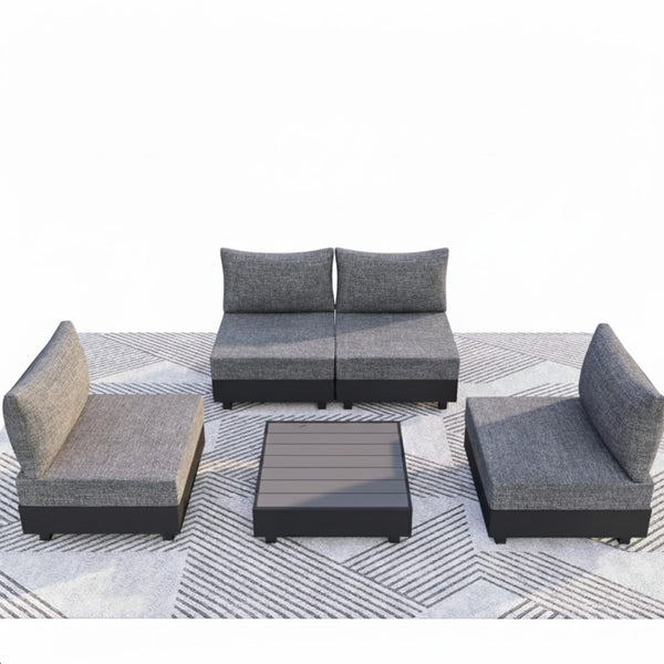 English Elm 5-piece Modular Outdoor Aluminum Sectional with Olefin Cushions and Square Coffee Table B082S00082