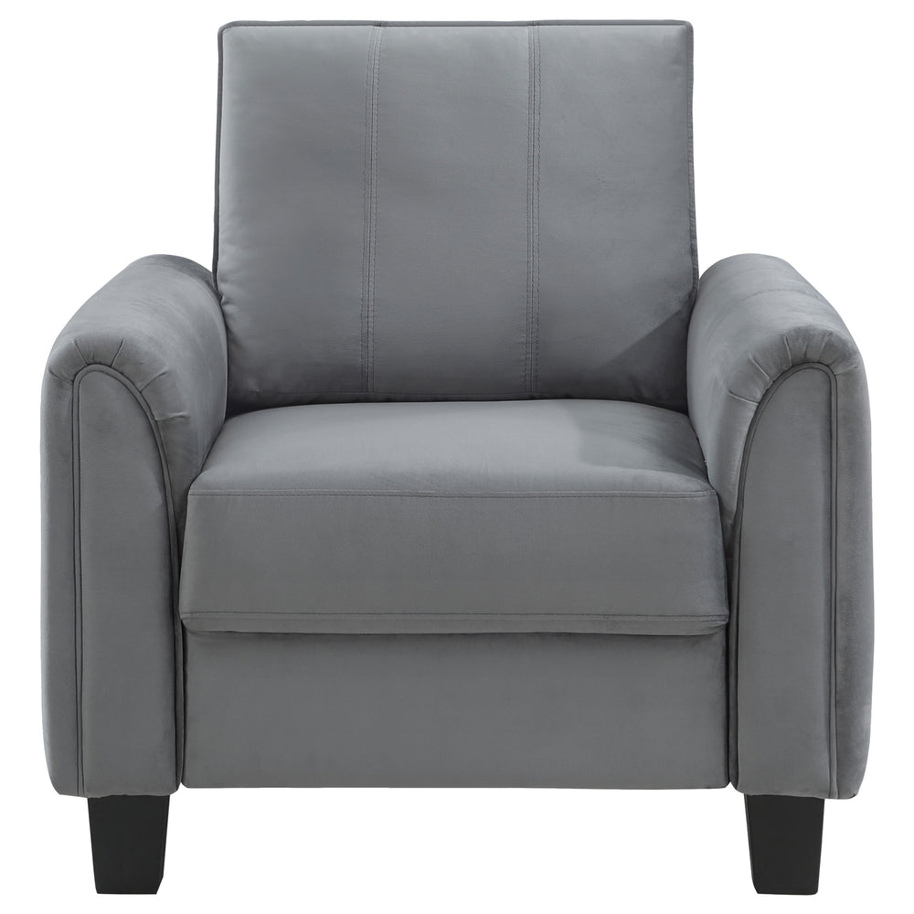 English Elm Dixon Velvety Grey Rolled Arm Accent Chair with Tapered Block Feet, Stitch Detail, Durable Comfort B062P299906