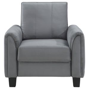 English Elm Dixon Velvety Grey Rolled Arm Accent Chair with Tapered Block Feet, Stitch Detail, Durable Comfort B062P299906