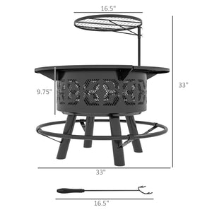 English Elm Outsunny Wood Burning Fire Pit Bbq Grill Powder Coated Steel Outdoor Patio Bonfire W2225P174298