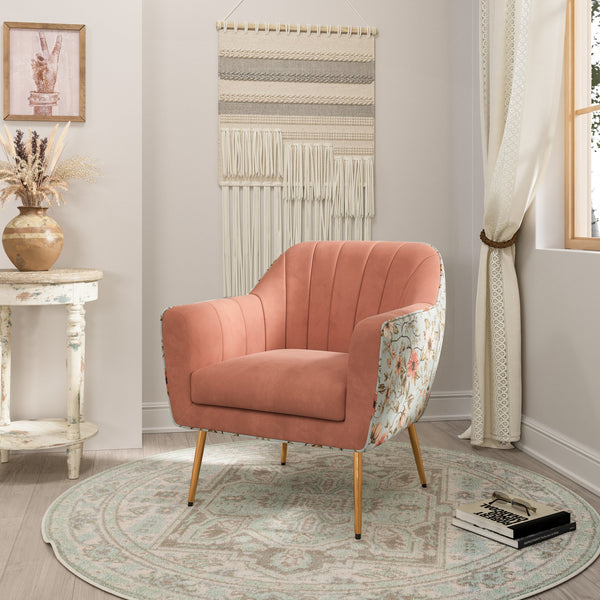 English Elm Wallace & Bay - Rose Pink Accent Chair with Floral Print Upholstery, Solid Wood Frame, Transitional Style Comfort B2709P212471