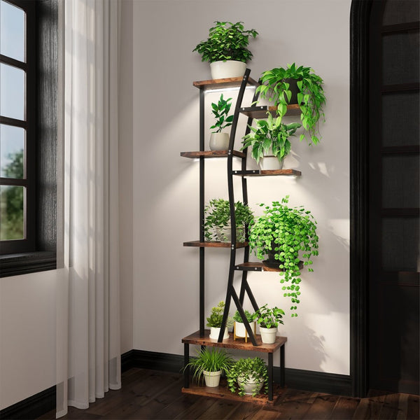 English Elm Plant Stand Indoor With Adjustable Grow Lights - 8-Tier S-Shaped Shelf For Stylish Space Saving Decor T3210P356965-GIGA