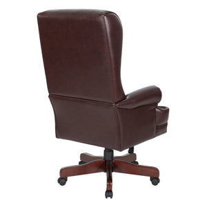 OSP Home Furnishings High Back Queen Anne Executive Chair Tufted Vinyl Upholstery with Lumbar Support TEX228-JT4